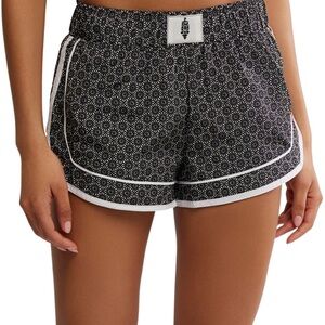 Free People Movement NWT Varsity Blues Printed Shorts Women’s Large Black/White